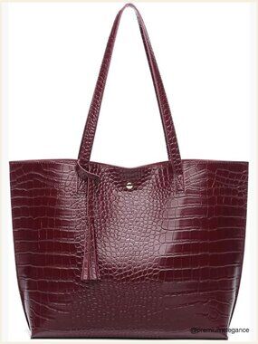 Large Faux Leather Tote Bag with Tassel, Shoulder Handbag for Work Travel